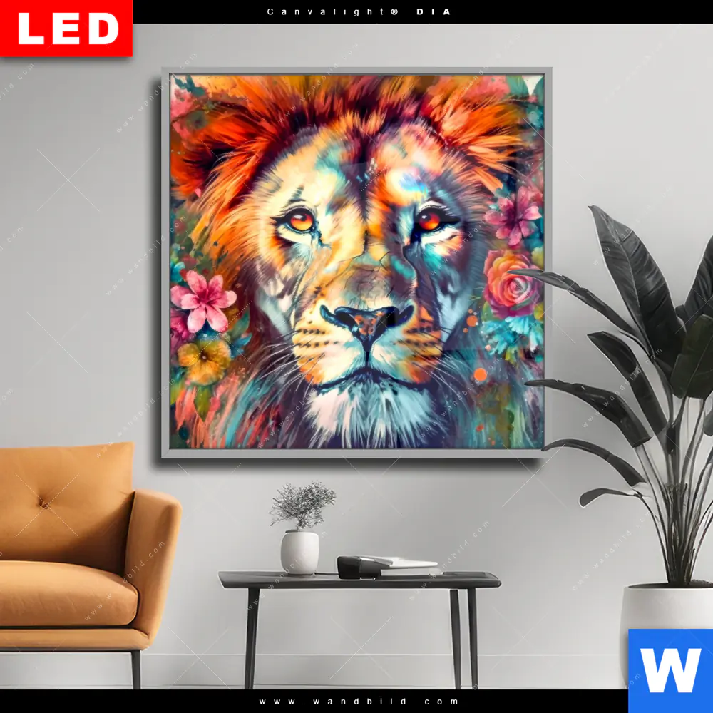 Wechselmotiv Acrylglas Canvalight® DIA | Floraler Löwe | Quadrat
