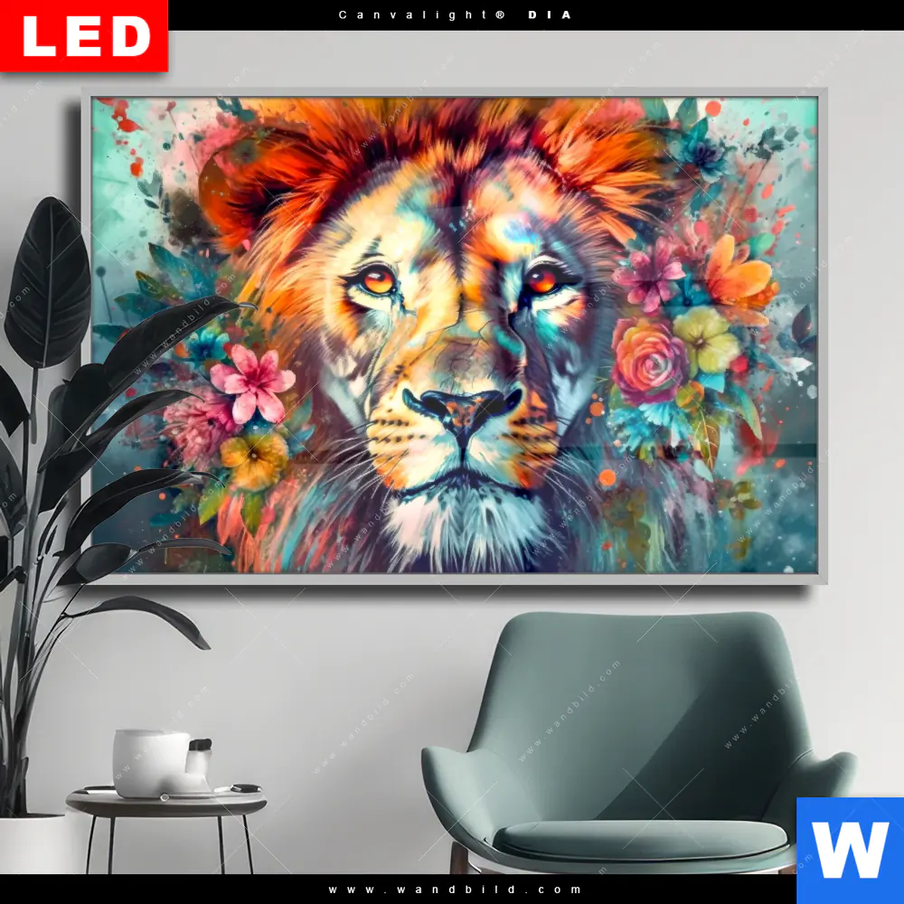 Wechselmotiv Acrylglas Canvalight® DIA | Floraler Löwe | Querformat