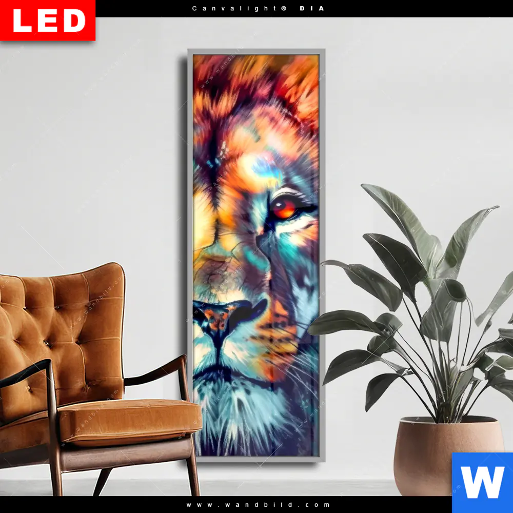 Wechselmotiv Acrylglas Canvalight® DIA | Floraler Löwe | Schmal