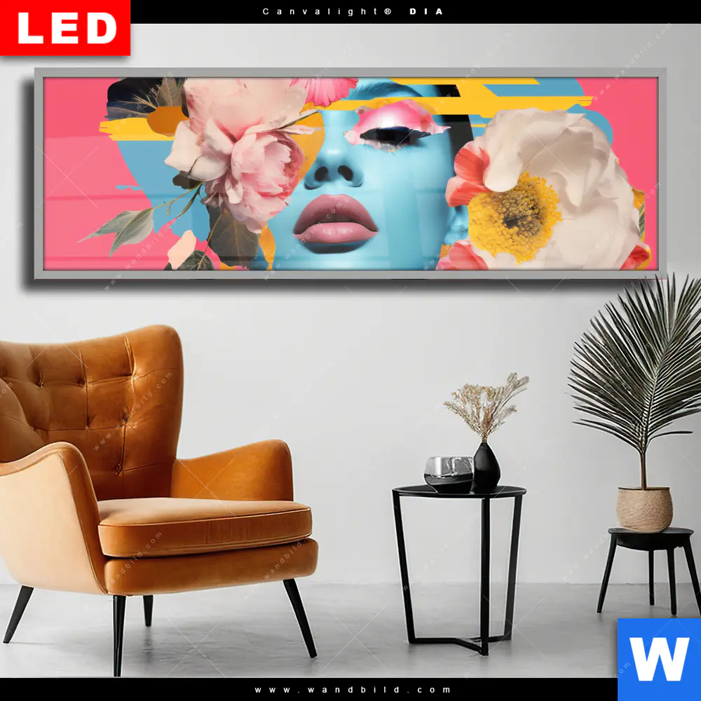 Wechselmotiv Acrylglas Canvalight® DIA | Florales Frauenporträt - Erika | Panorama
