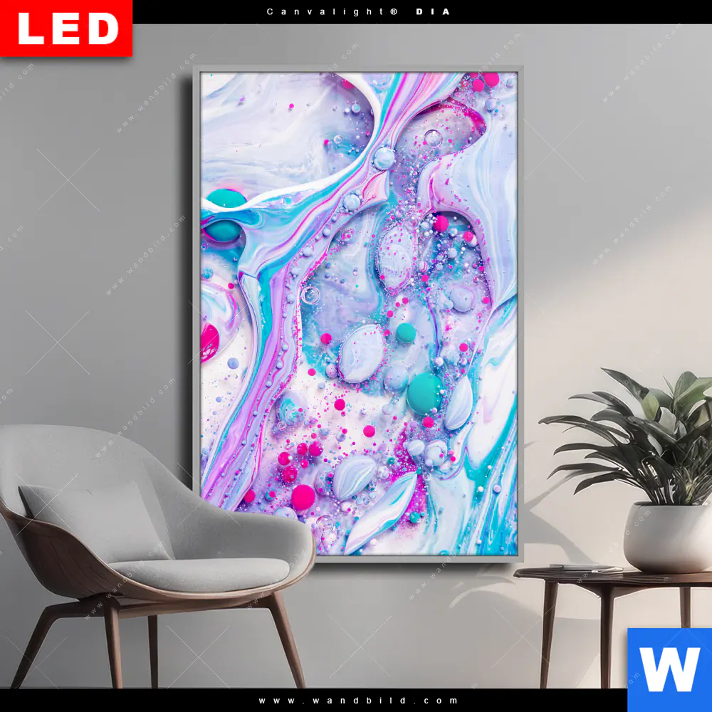 Wechselmotiv Acrylglas Canvalight® DIA | Fluid Art - Bubbless Aquamarin | Hochformat
