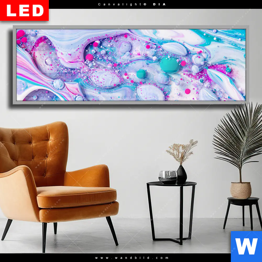 Wechselmotiv Acrylglas Canvalight® DIA | Fluid Art - Bubbless Aquamarin | Panorama
