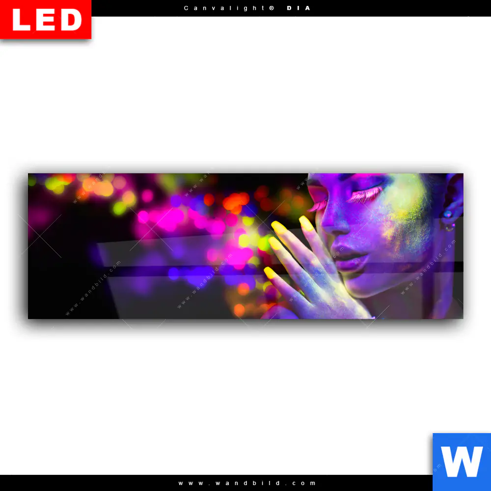 Wechselmotiv Acrylglas Canvalight® DIA | Frau im Neonlicht | Panorama - Image 2