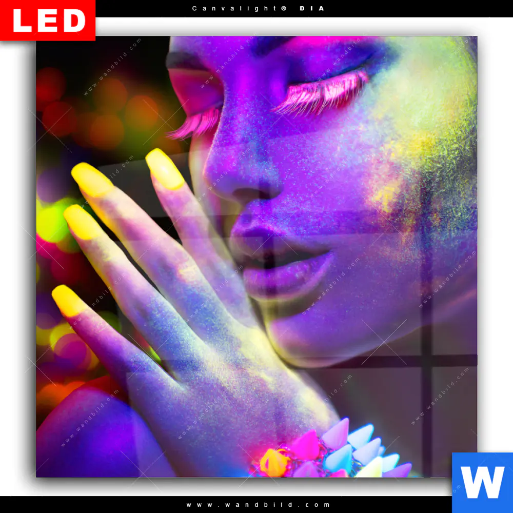 Wechselmotiv Acrylglas Canvalight® DIA | Frau im Neonlicht | Quadrat - Image 2