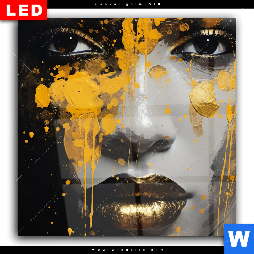 Wechselmotiv Acrylglas Canvalight® DIA | Frau mit Goldfarbe | Quadrat - Image 2