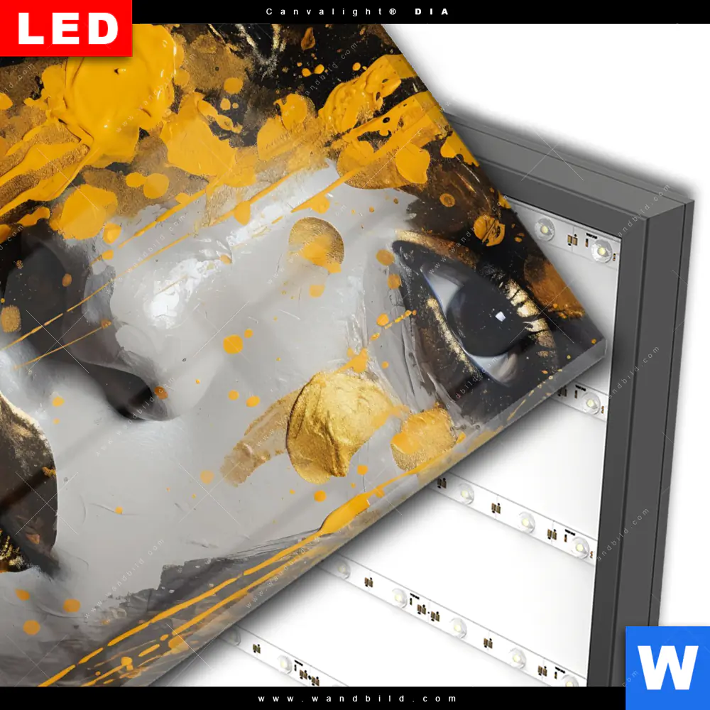 Wechselmotiv Acrylglas Canvalight® DIA | Frau mit Goldfarbe | Quadrat - Image 3