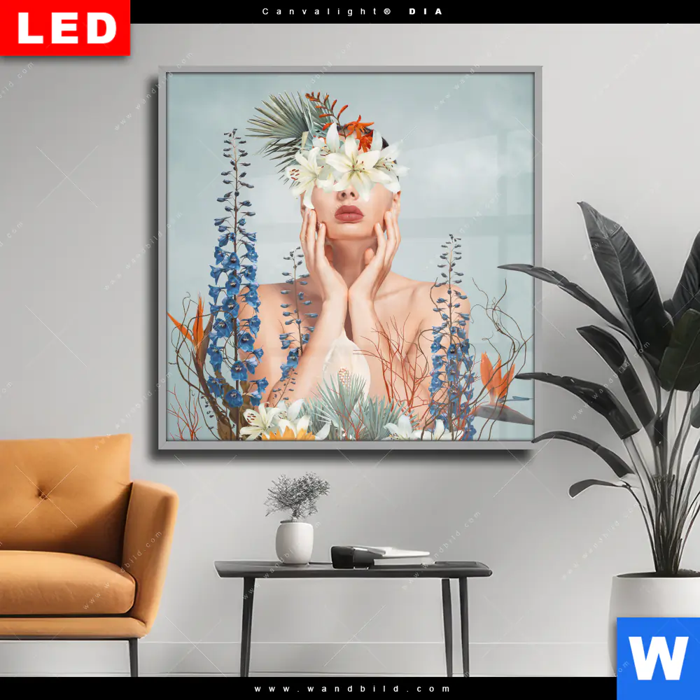 Wechselmotiv Acrylglas Canvalight® DIA | Frauenportrait mit Blumen | Quadrat