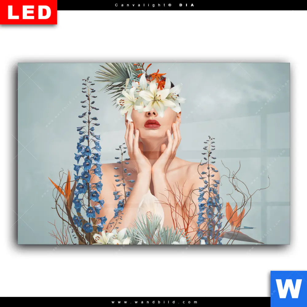 Wechselmotiv Acrylglas Canvalight® DIA | Frauenportrait mit Blumen | Querformat - Image 2