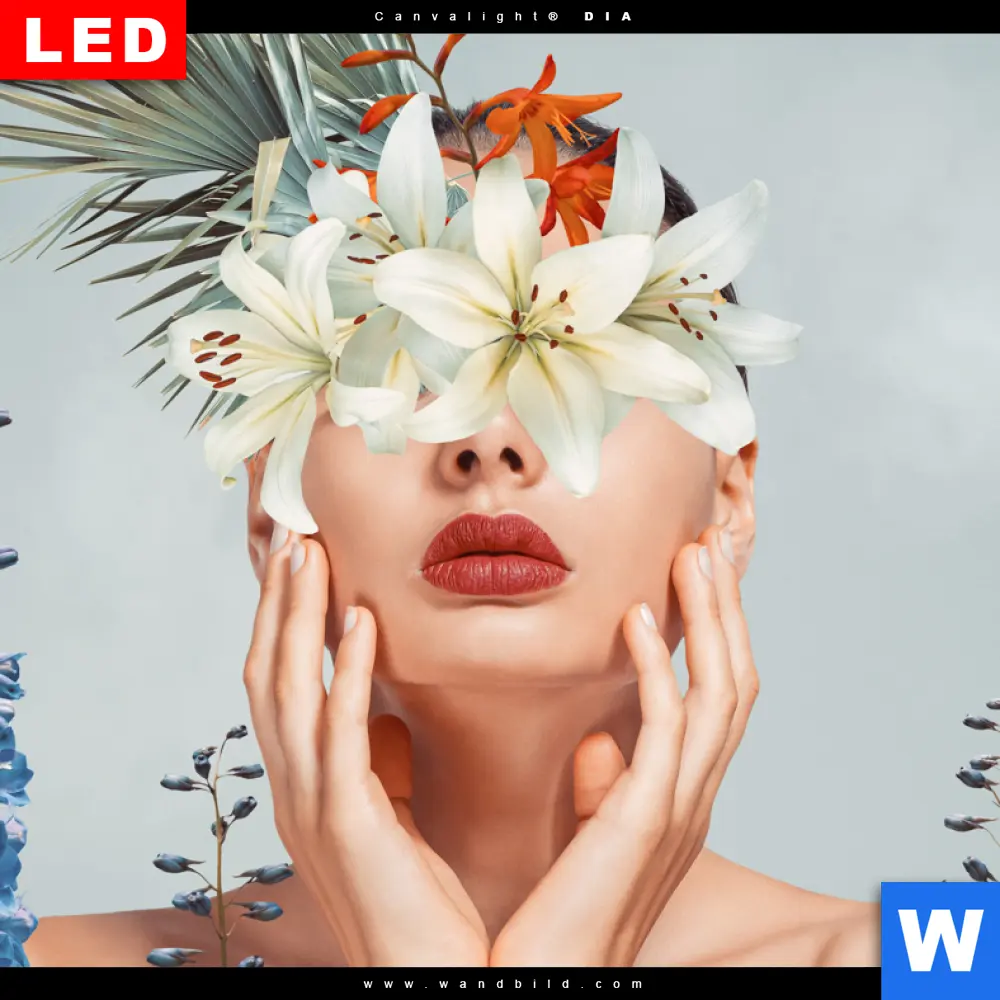 Wechselmotiv Acrylglas Canvalight® DIA | Frauenportrait mit Blumen | Schmal - Image 4