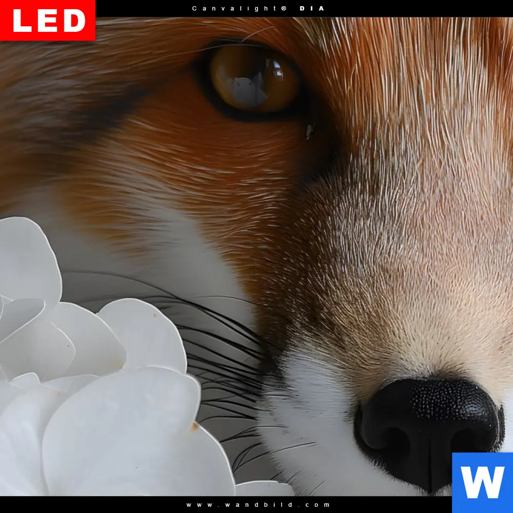 Wechselmotiv Acrylglas Canvalight® DIA | Friedlicher Fuchs und Blumen | Panorama - Image 4