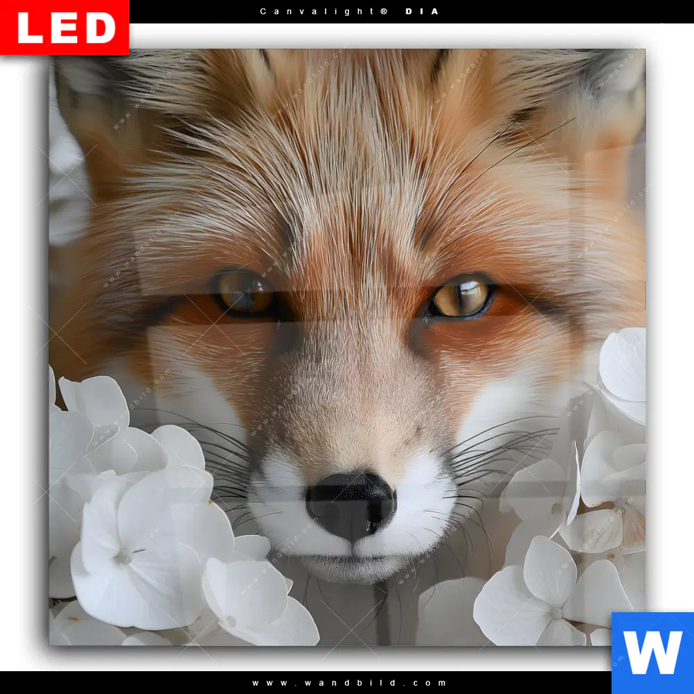 Wechselmotiv Acrylglas Canvalight® DIA | Friedlicher Fuchs und Blumen | Quadrat - Image 2