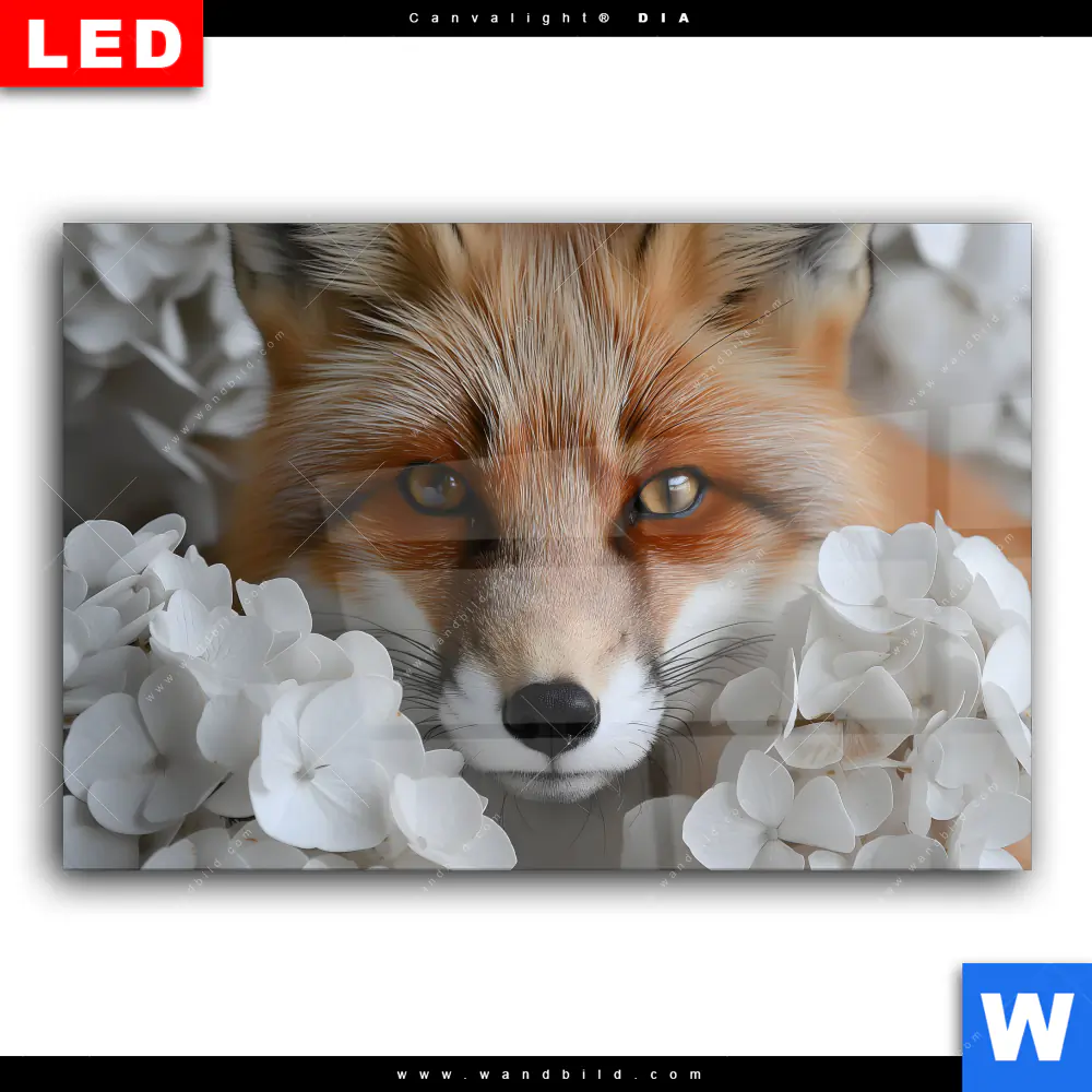 Wechselmotiv Acrylglas Canvalight® DIA | Friedlicher Fuchs und Blumen | Querformat - Image 2
