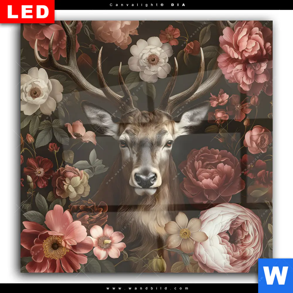 Wechselmotiv Acrylglas Canvalight® DIA | Friedlicher Hirsch und Blüten | Quadrat - Image 2