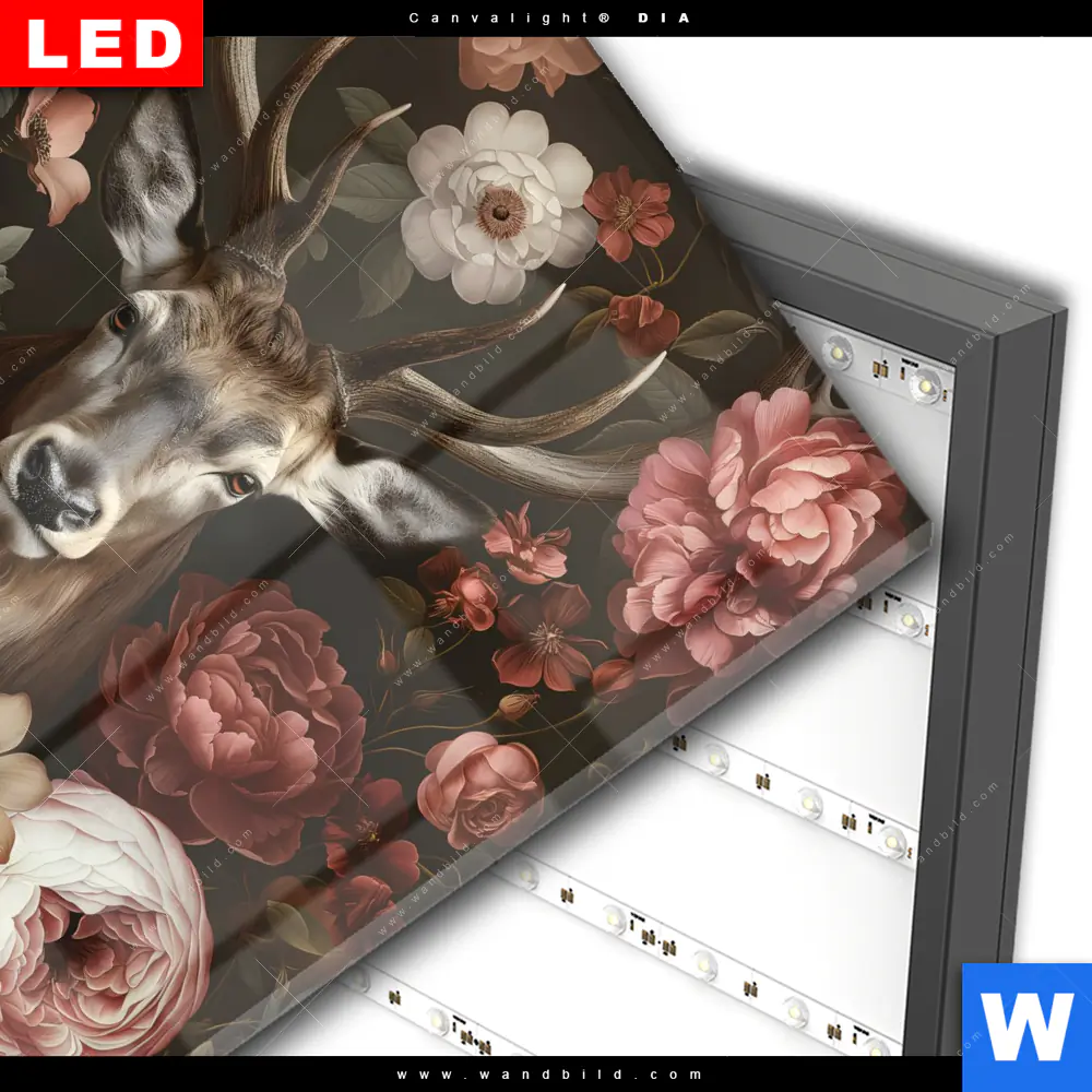 Wechselmotiv Acrylglas Canvalight® DIA | Friedlicher Hirsch und Blüten | Quadrat - Image 3