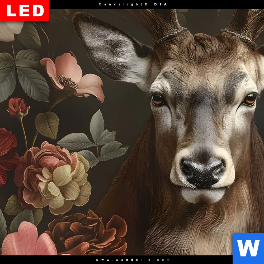 Wechselmotiv Acrylglas Canvalight® DIA | Friedlicher Hirsch und Blüten | Querformat - Image 4