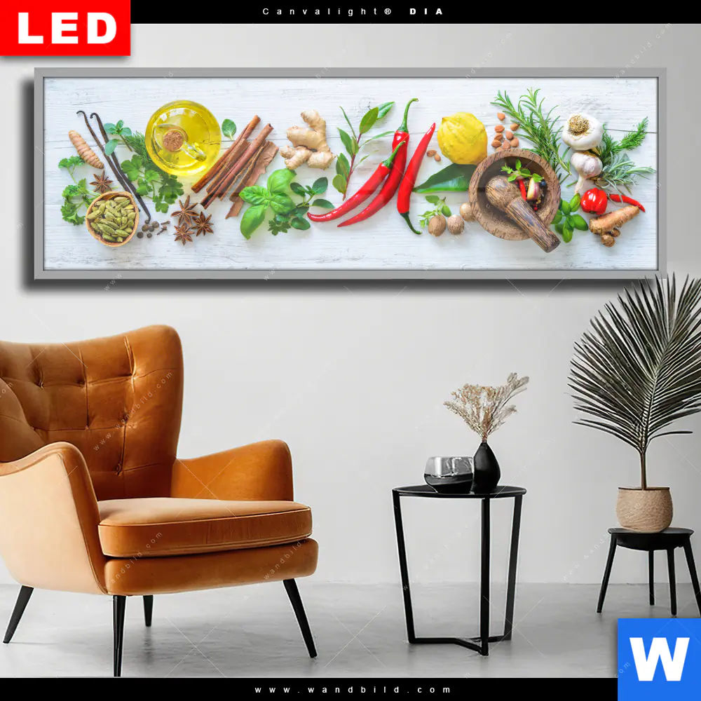 Wechselmotiv Acrylglas Canvalight® DIA | Frische Kräuter & Gewürze | Panorama