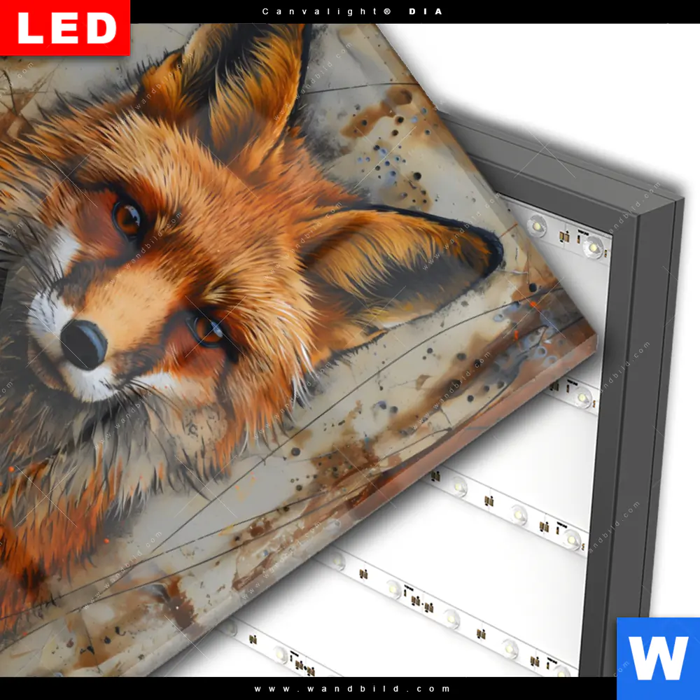 Wechselmotiv Acrylglas Canvalight® DIA | Fuchs - Grunge Stil | Hochformat - Image 3