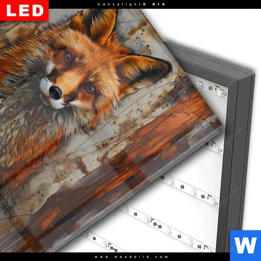 Wechselmotiv Acrylglas Canvalight® DIA | Fuchs - Grunge Stil | Quadrat - Image 3