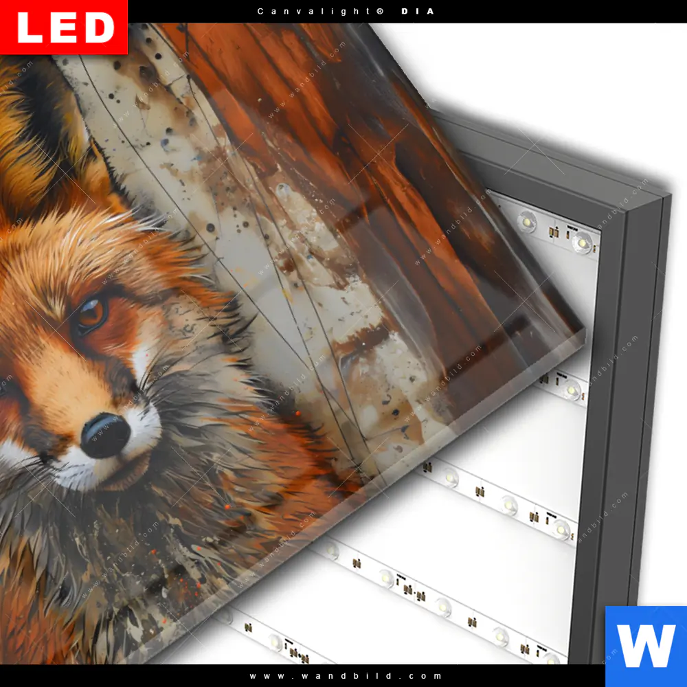 Wechselmotiv Acrylglas Canvalight® DIA | Fuchs - Grunge Stil | Querformat - Image 3