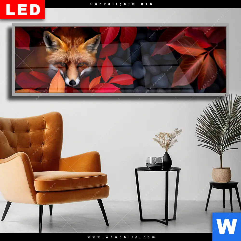 Wechselmotiv Acrylglas Canvalight® DIA | Fuchs im Herbstlaub | Panorama