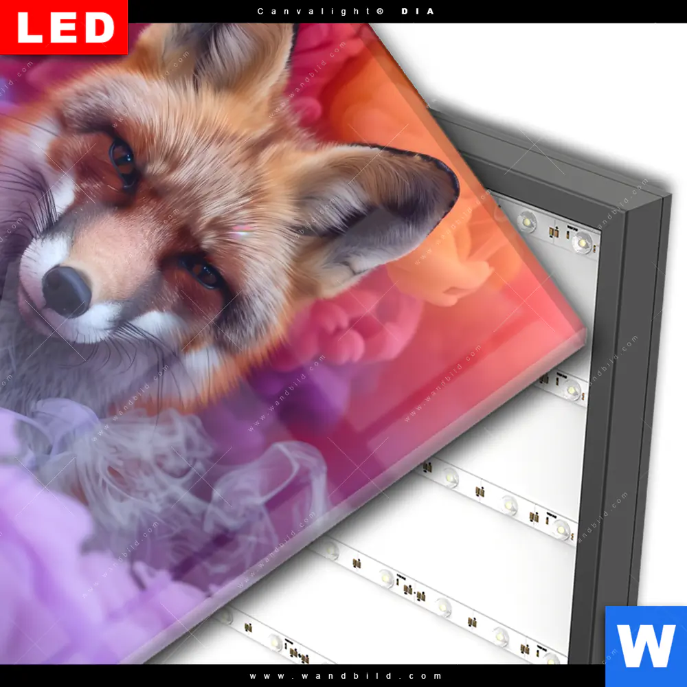 Wechselmotiv Acrylglas Canvalight® DIA | Fuchs in Farbnebel | Quadrat - Image 3