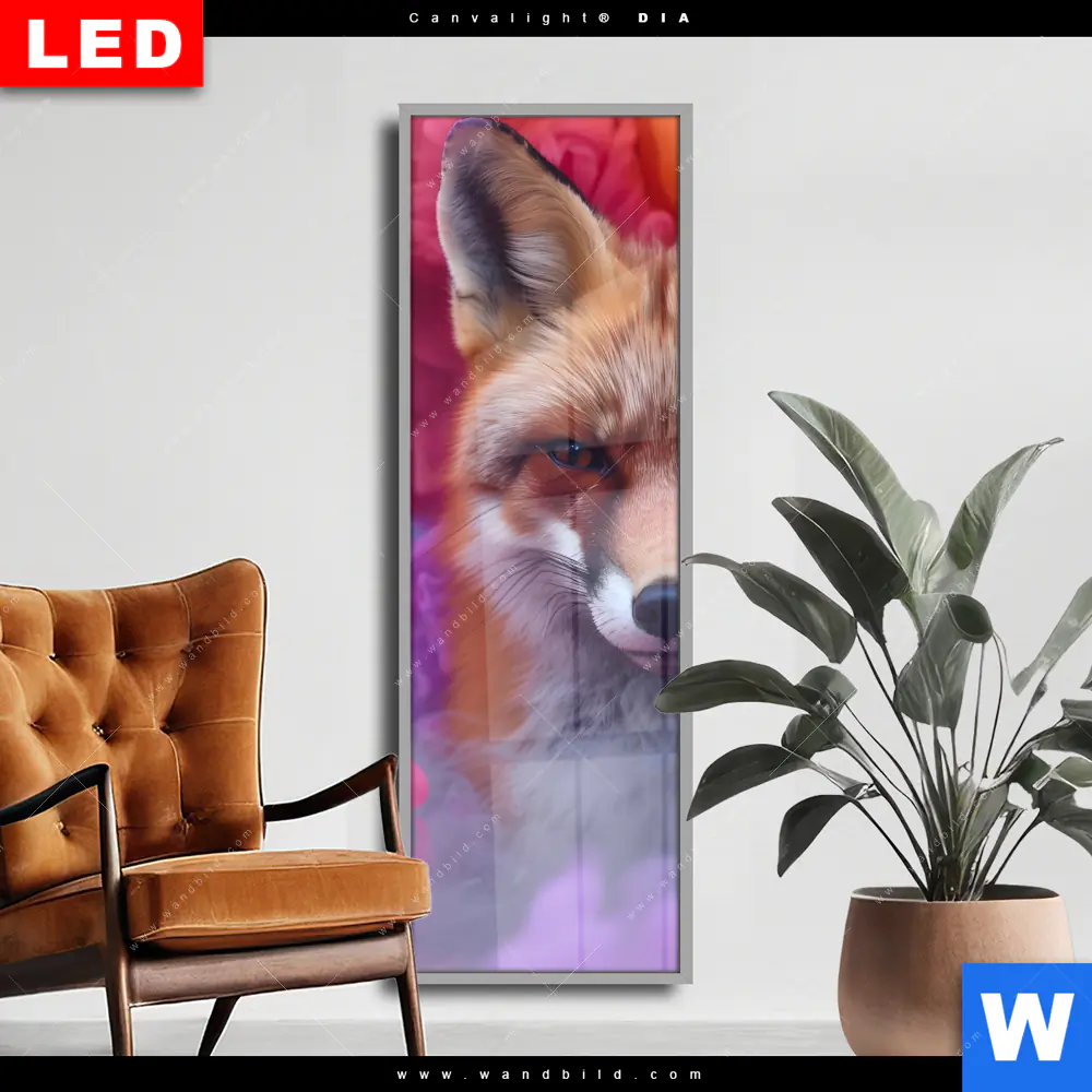 Wechselmotiv Acrylglas Canvalight® DIA | Fuchs in Farbnebel | Schmal