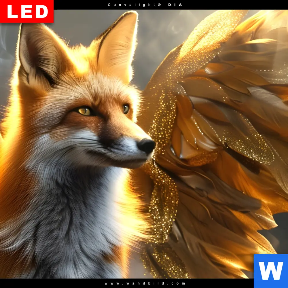 Wechselmotiv Acrylglas Canvalight® DIA | Fuchs mit goldenen Flügeln | Panorama - Image 4
