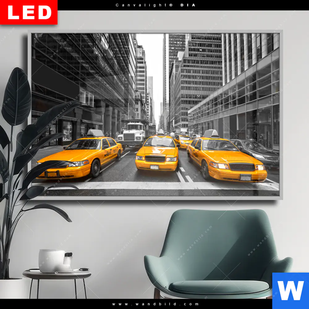 Wechselmotiv Acrylglas Canvalight® DIA | Gelbe Taxis New York | Querformat