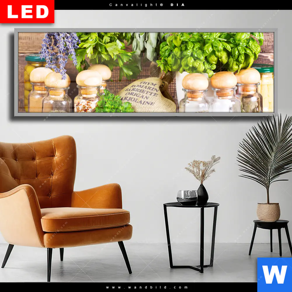 Wechselmotiv Acrylglas Canvalight® DIA | Getrocknete Kräuter | Panorama