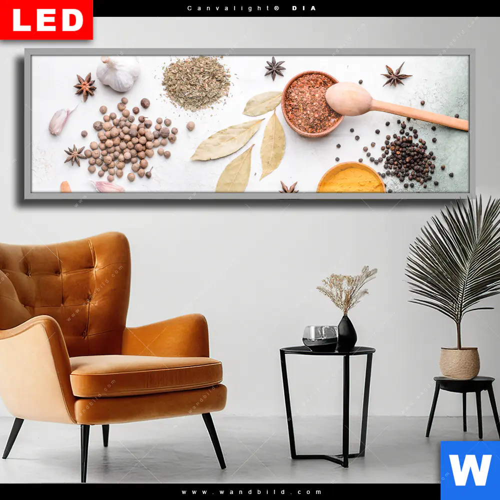 Wechselmotiv Acrylglas Canvalight® DIA | Gewürze auf hellem Untergrund | Panorama