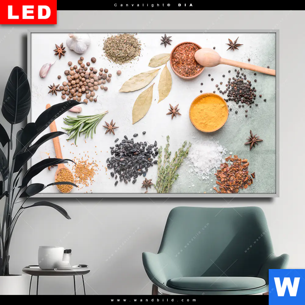 Wechselmotiv Acrylglas Canvalight® DIA | Gewürze auf hellem Untergrund | Querformat