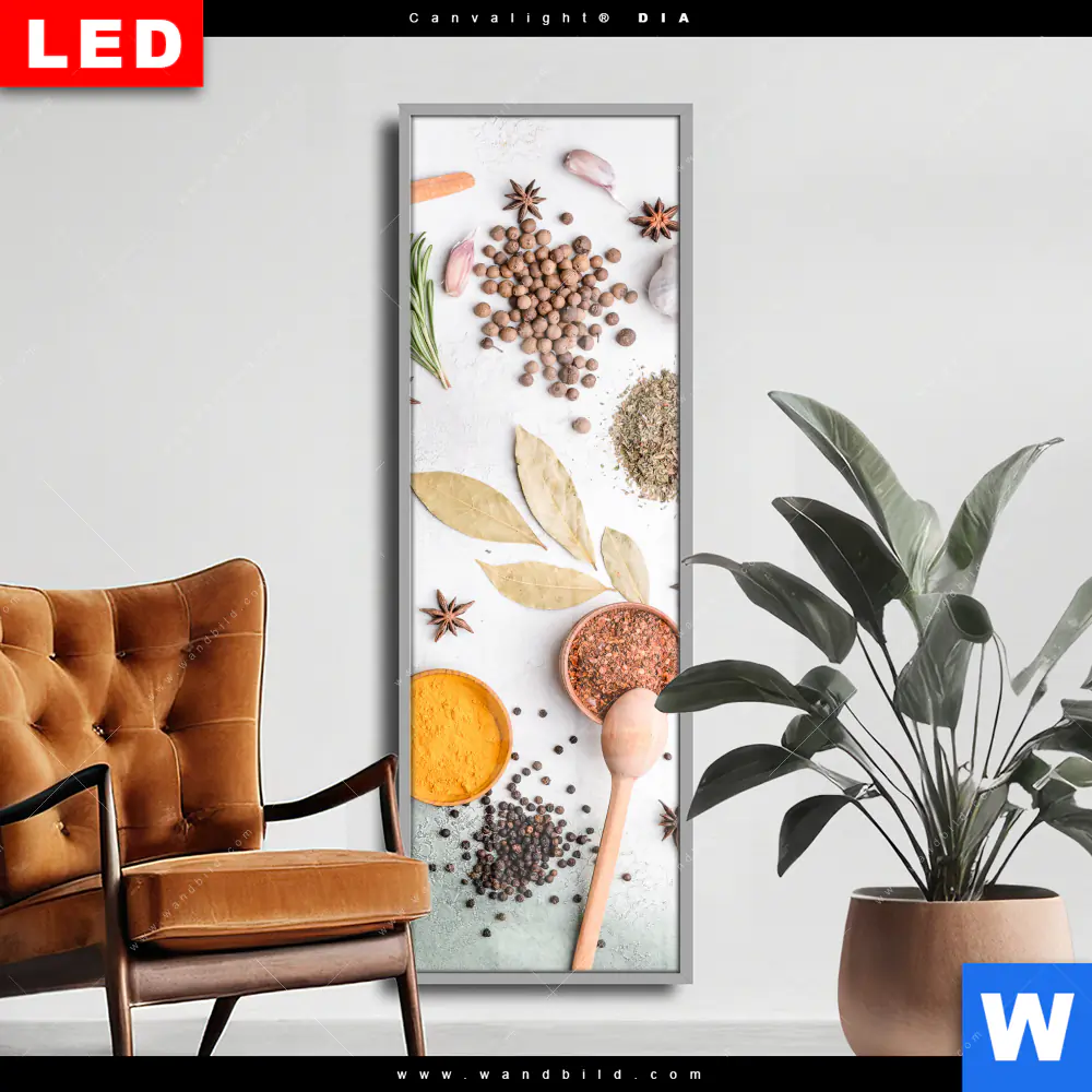 Wechselmotiv Acrylglas Canvalight® DIA | Gewürze auf hellem Untergrund | Schmal
