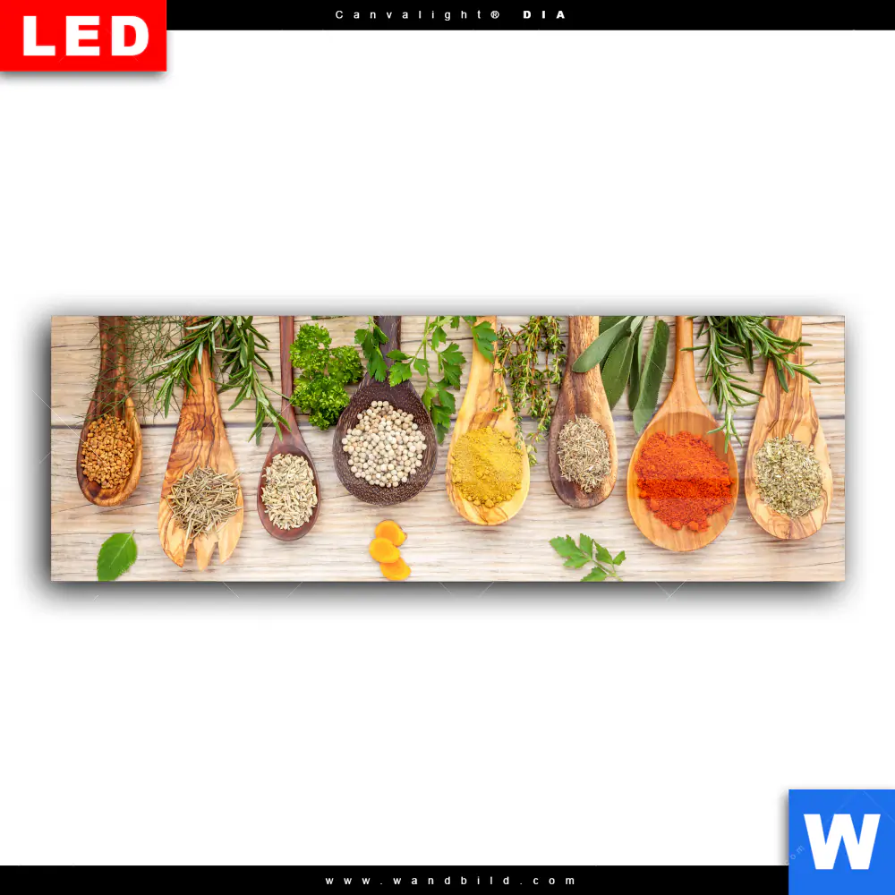 Wechselmotiv Acrylglas Canvalight® DIA | Gewürze auf hölzernen Löffeln | Panorama - Image 2