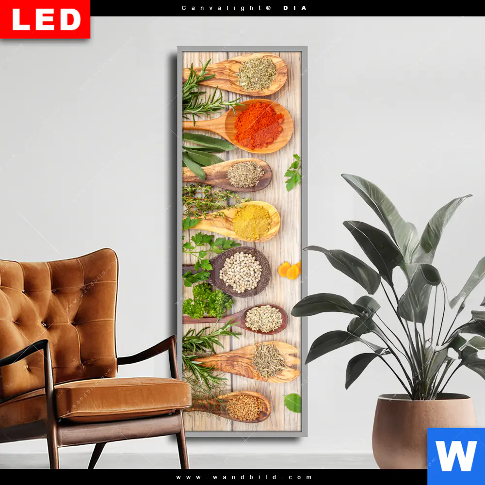 Wechselmotiv Acrylglas Canvalight® DIA | Gewürze auf hölzernen Löffeln | Schmal