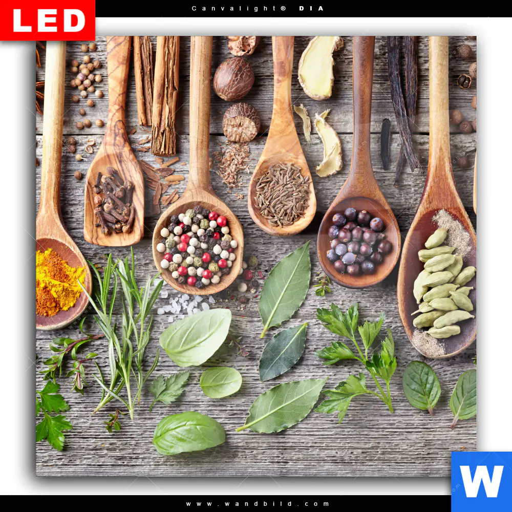 Wechselmotiv Acrylglas Canvalight® DIA | Gewürze auf Holzlöffeln | Quadrat - Image 2