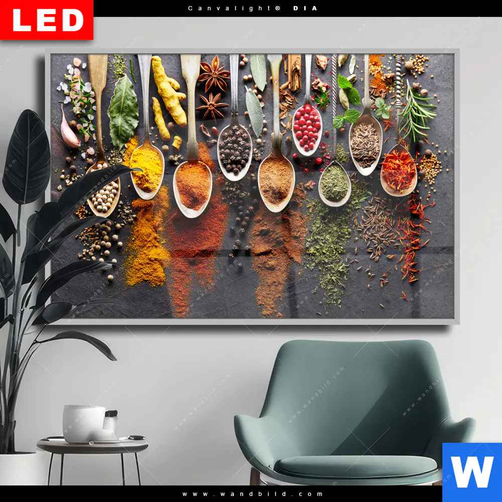 Wechselmotiv Acrylglas Canvalight® DIA | Gewürze auf Löffeln No. 2 | Querformat