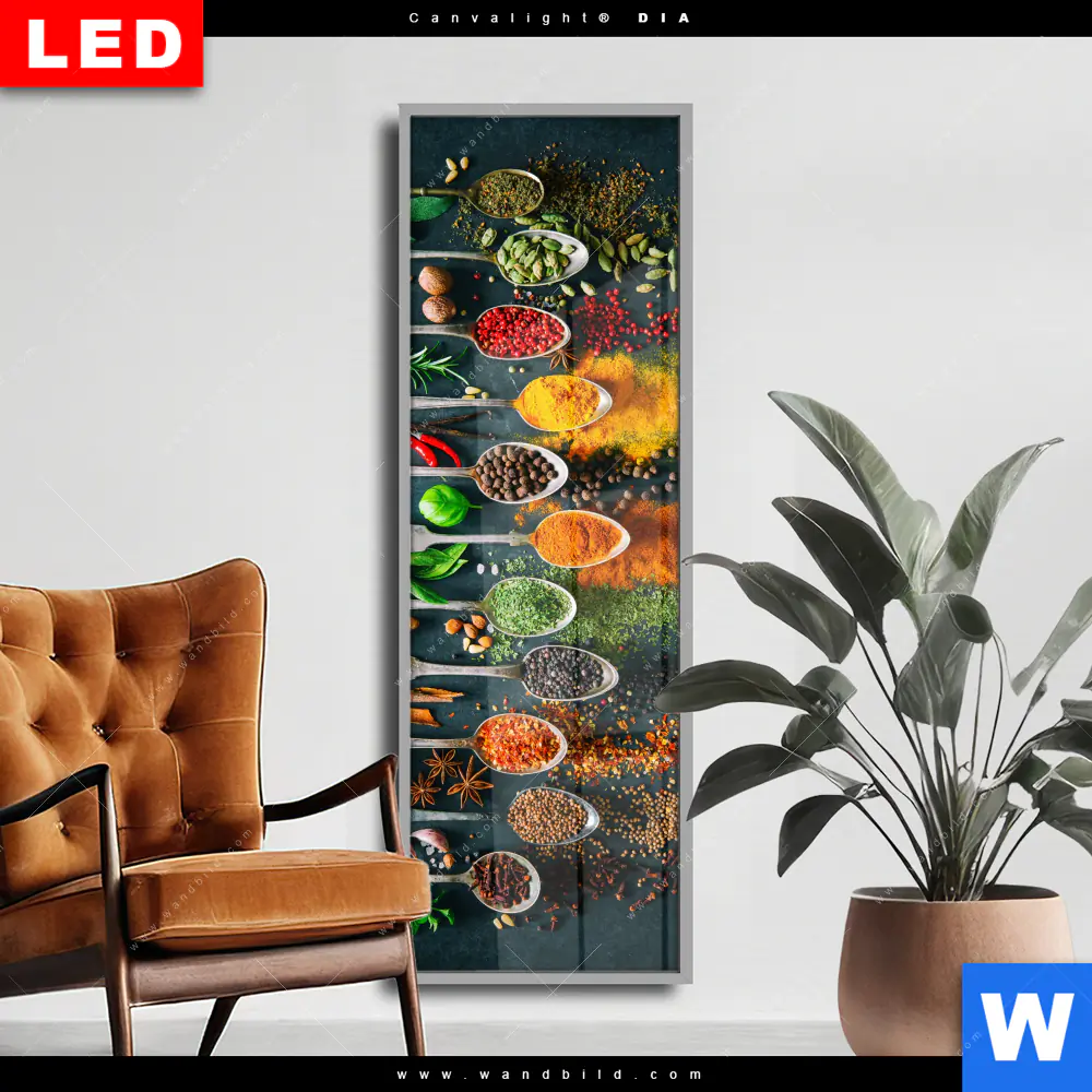 Wechselmotiv Acrylglas Canvalight® DIA | Gewürze auf Löffeln | Schmal