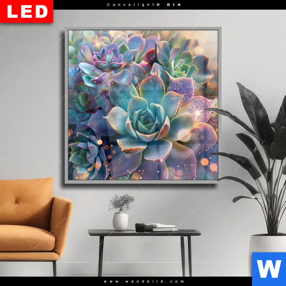 Wechselmotiv Acrylglas Canvalight® DIA | Glänzende Sukkulenten | Quadrat