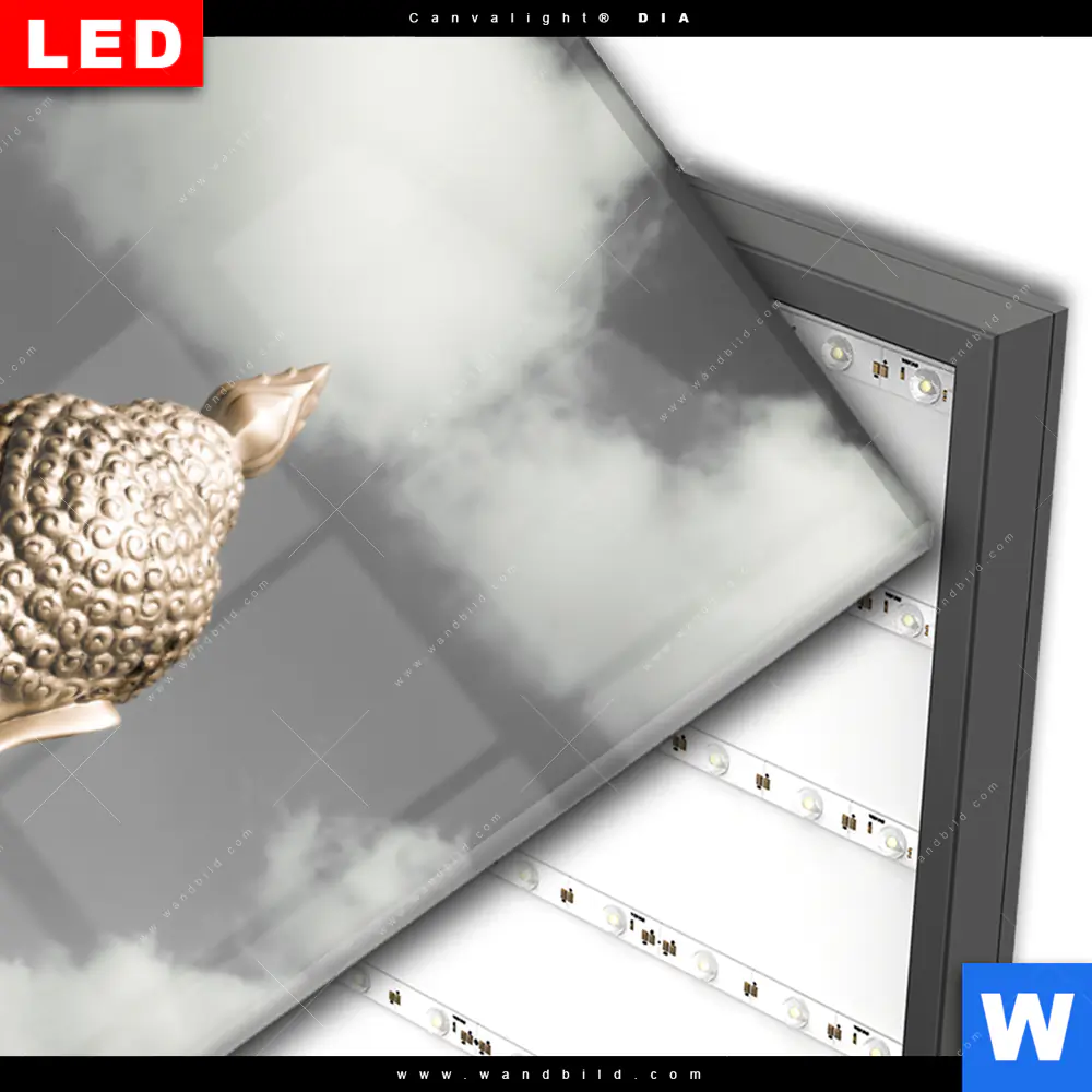 Wechselmotiv Acrylglas Canvalight® DIA | Goldene Buddha Statue | Hochformat - Image 3