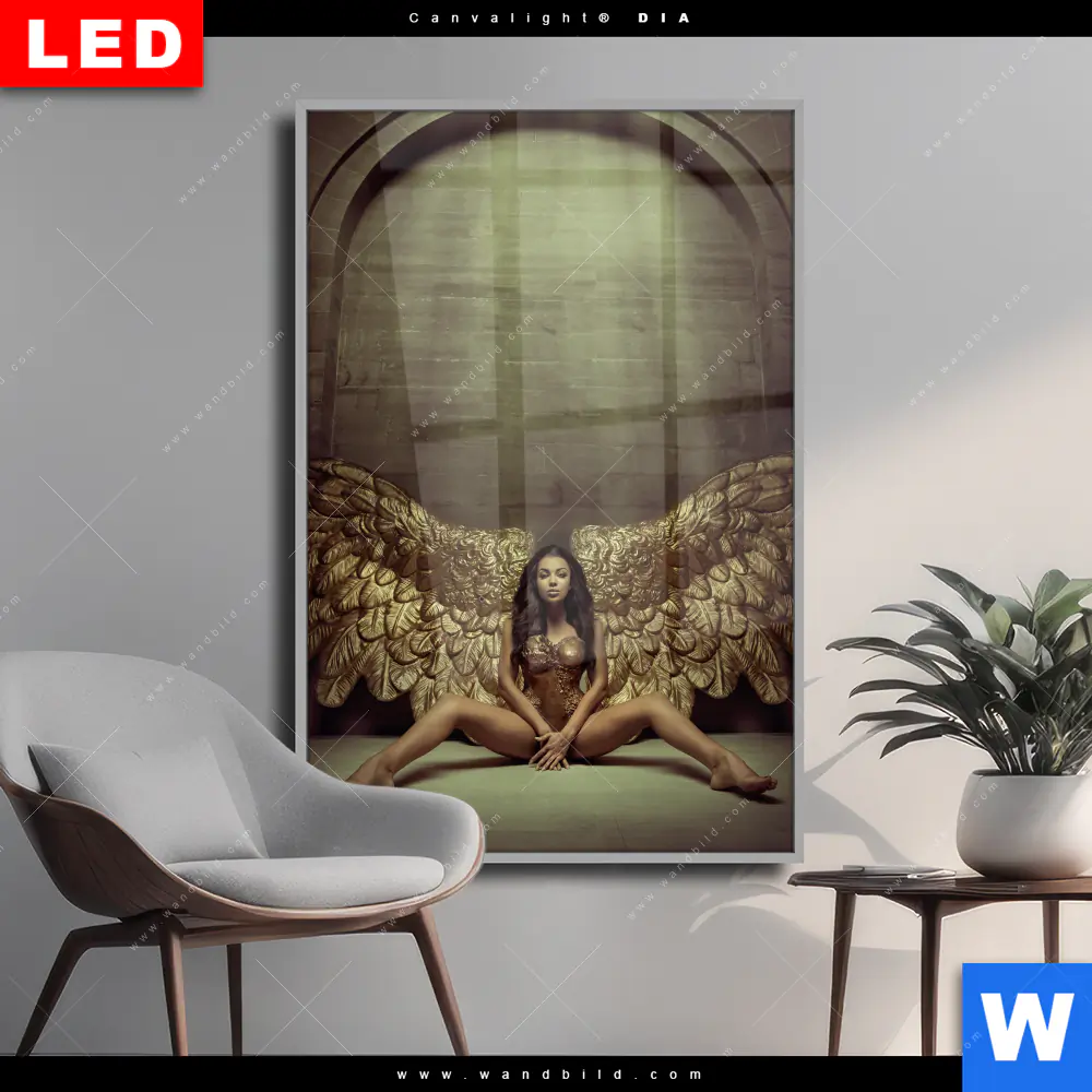 Wechselmotiv Acrylglas Canvalight® DIA | Goldene Flügel | Hochformat