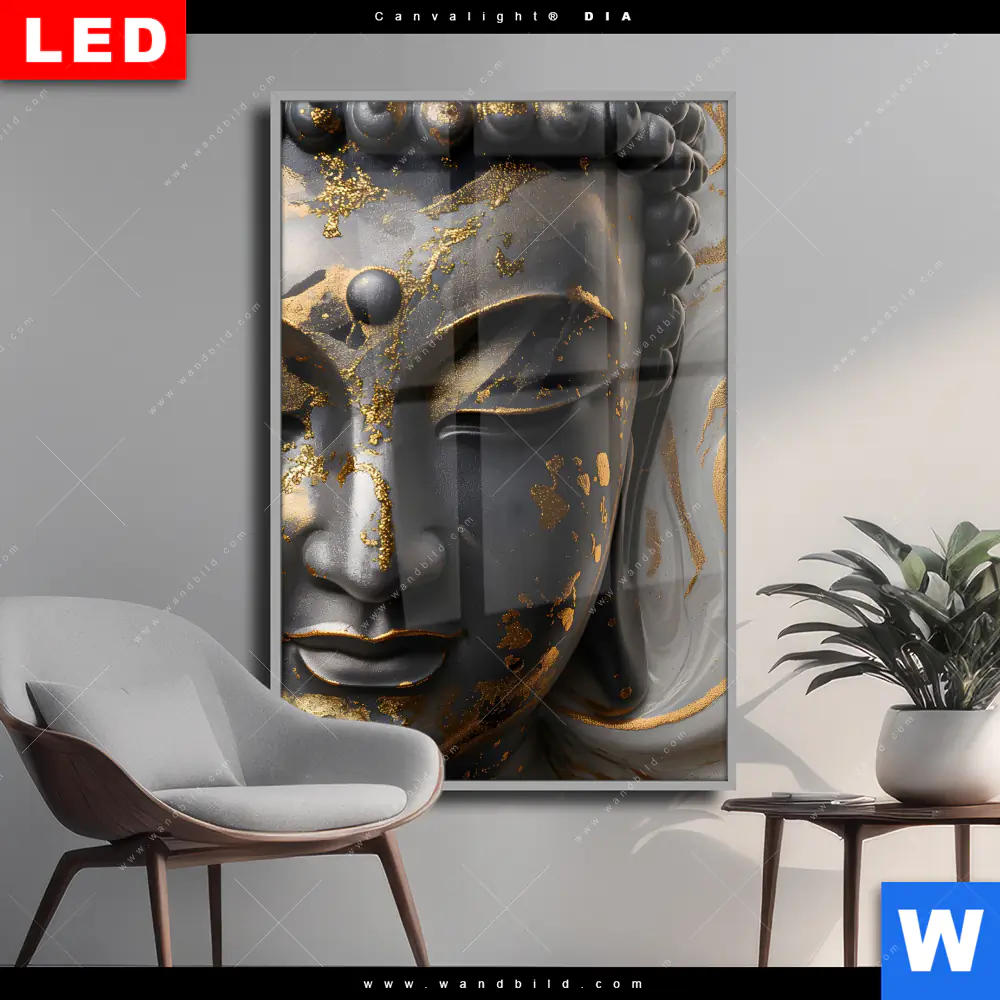 Wechselmotiv Acrylglas Canvalight® DIA | Goldener Buddha Fluid Art | Hochformat