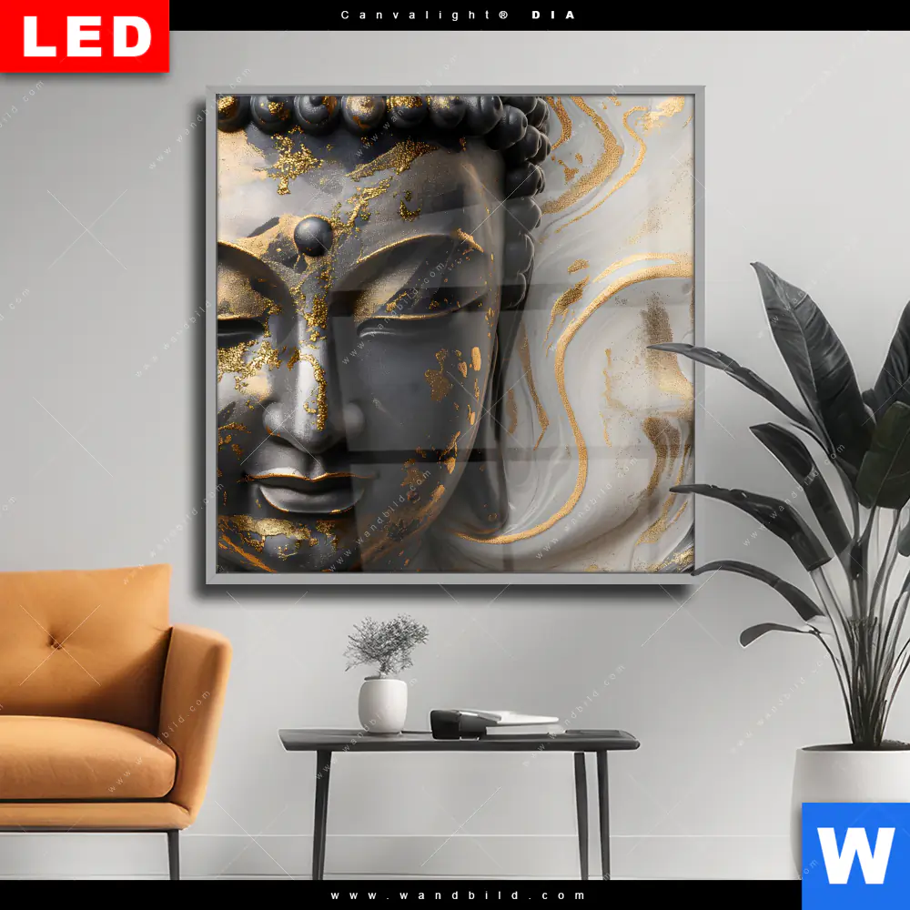 Wechselmotiv Acrylglas Canvalight® DIA | Goldener Buddha Fluid Art | Quadrat