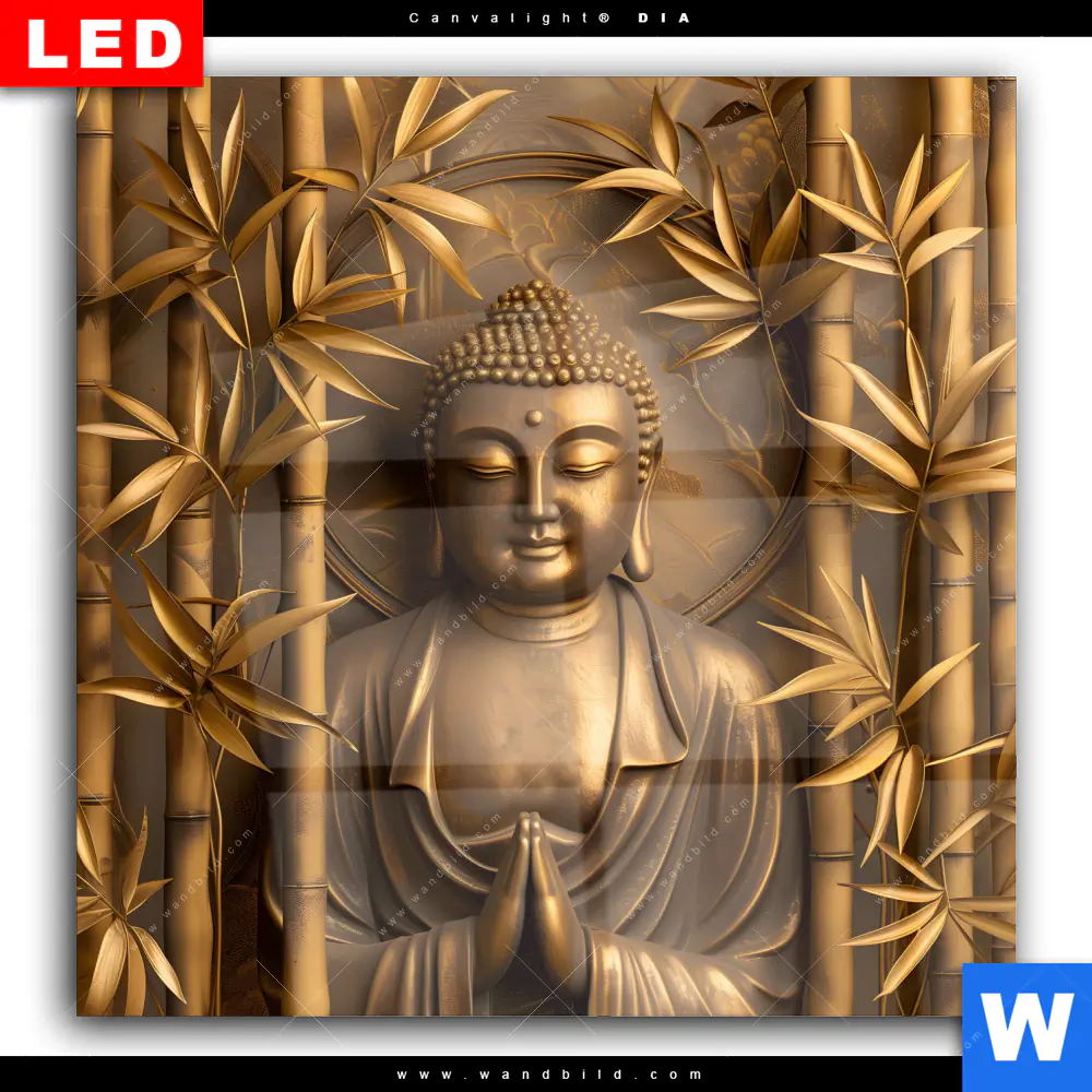 Wechselmotiv Acrylglas Canvalight® DIA | Goldener Buddha im Bambuswald | Quadrat - Image 2