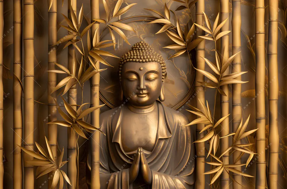 Wechselmotiv Acrylglas Canvalight® DIA | Goldener Buddha im Bambuswald | Quadrat - Image 5