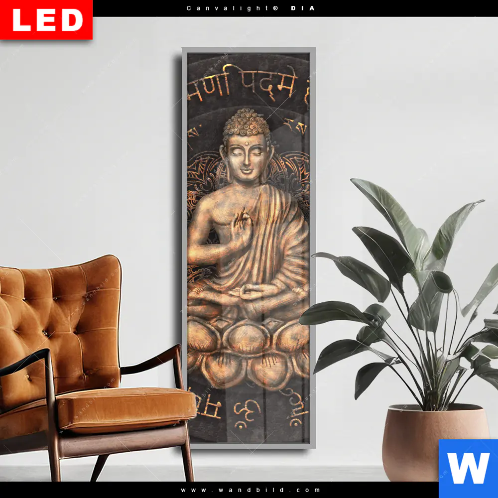 Wechselmotiv Acrylglas Canvalight® DIA | Goldener Buddha No.2 | Schmal
