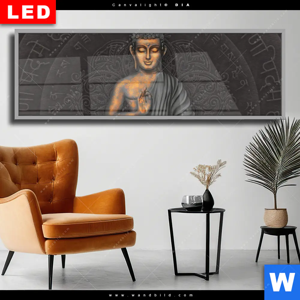 Wechselmotiv Acrylglas Canvalight® DIA | Goldener Buddha | Panorama