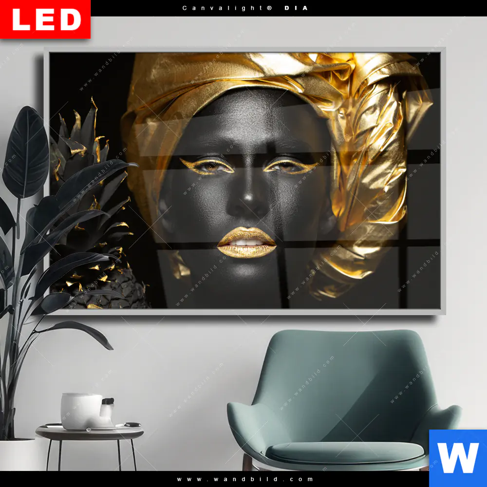 Wechselmotiv Acrylglas Canvalight® DIA | Goldenes Ananasmädchen No.1 | Querformat