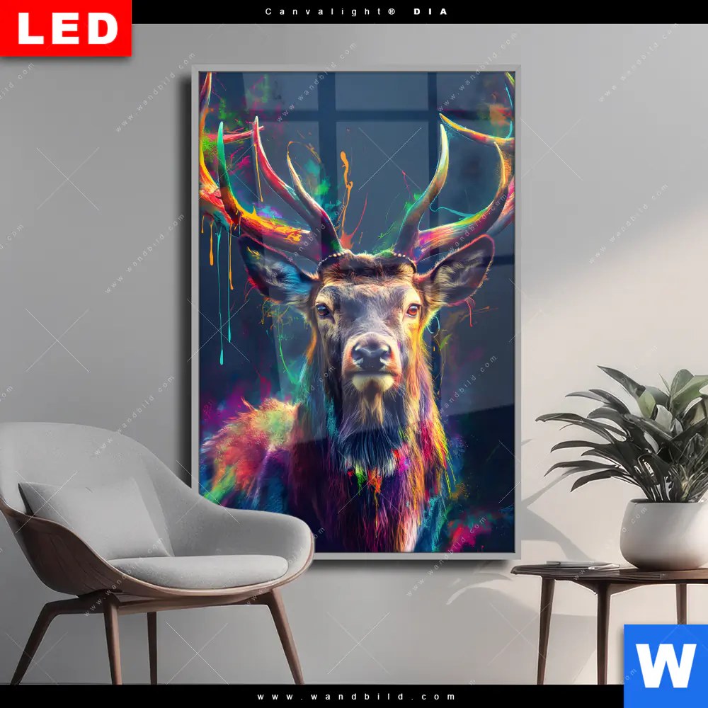 Wechselmotiv Acrylglas Canvalight® DIA | Hirsch im leuchtenden Farbmix | Hochformat
