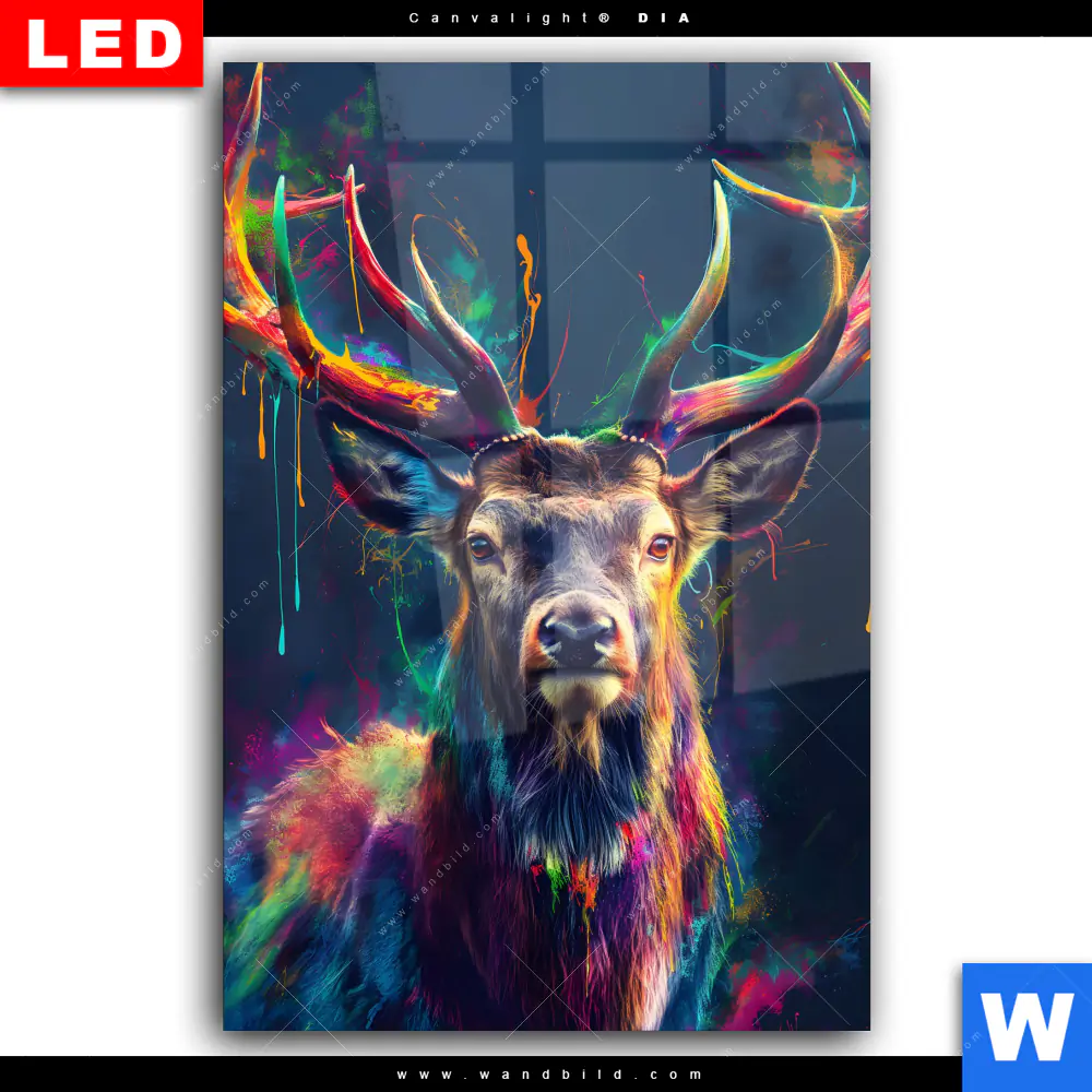 Wechselmotiv Acrylglas Canvalight® DIA | Hirsch im leuchtenden Farbmix | Hochformat - Image 2
