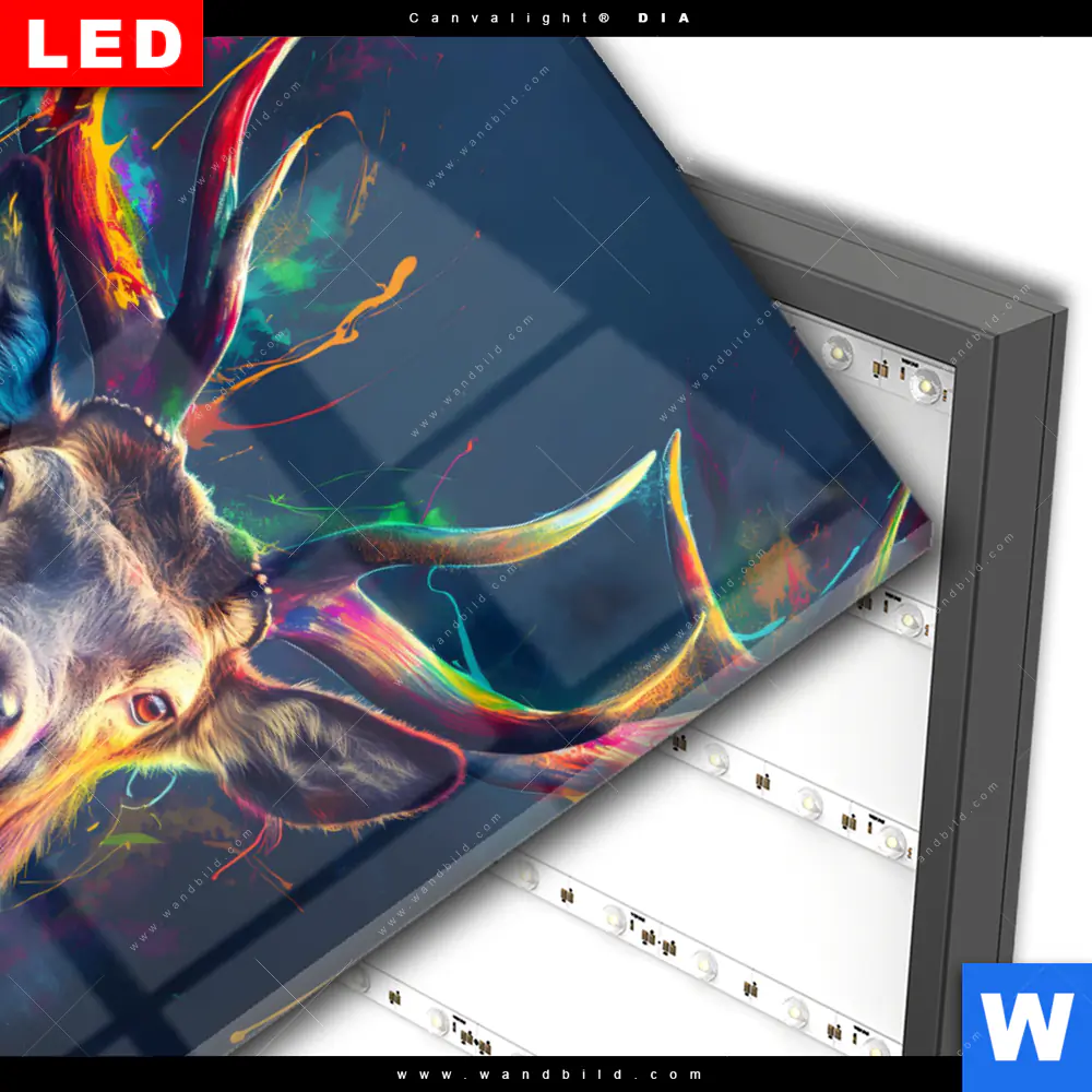 Wechselmotiv Acrylglas Canvalight® DIA | Hirsch im leuchtenden Farbmix | Hochformat - Image 3